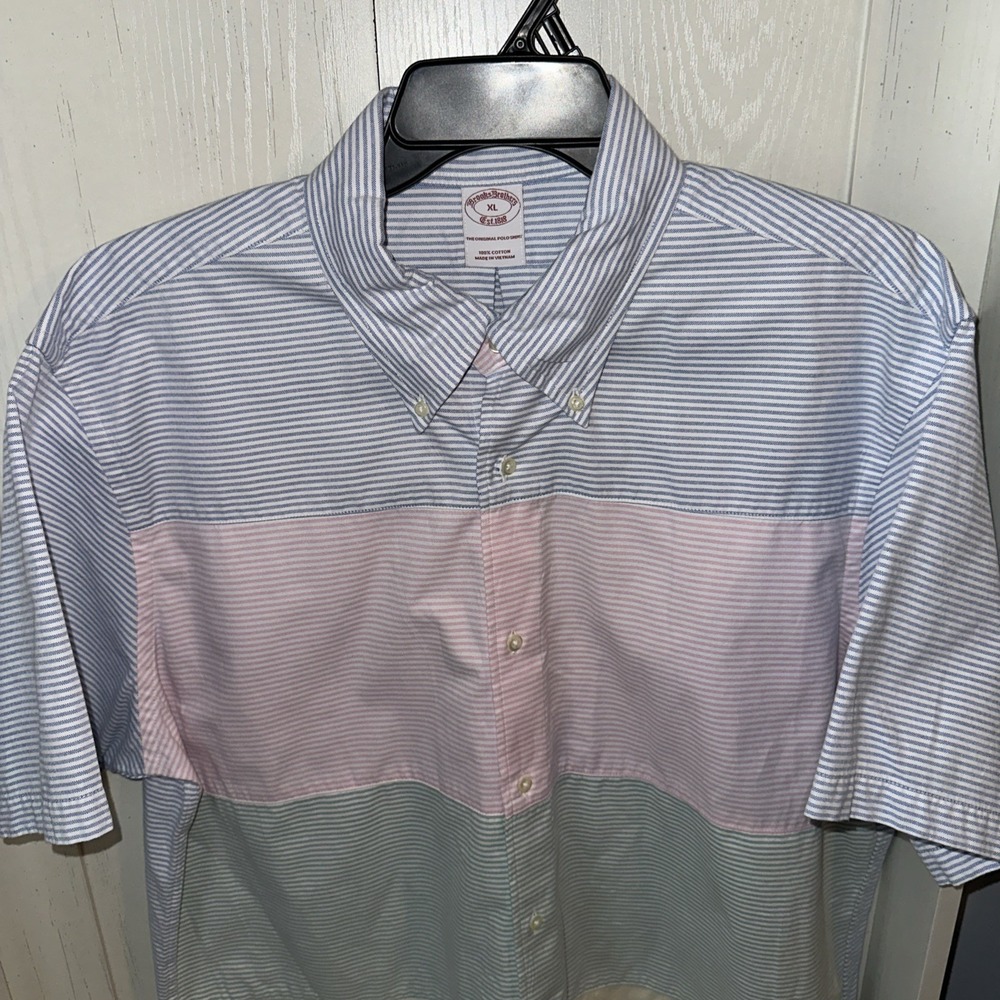 Brooks Brothers Cotton Oxford Button-Down Collar, Fun Stripe Sport Shirt XL